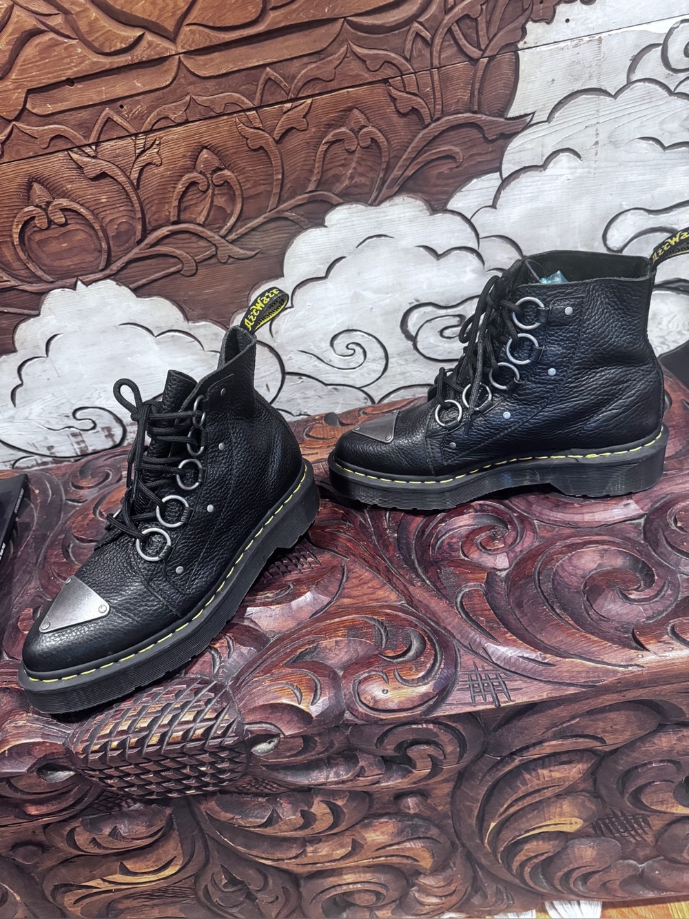 Dr. Martens Farylle aunt sally Black Leather combat boots  with Metal Toe Plates - Picture 6 of 12